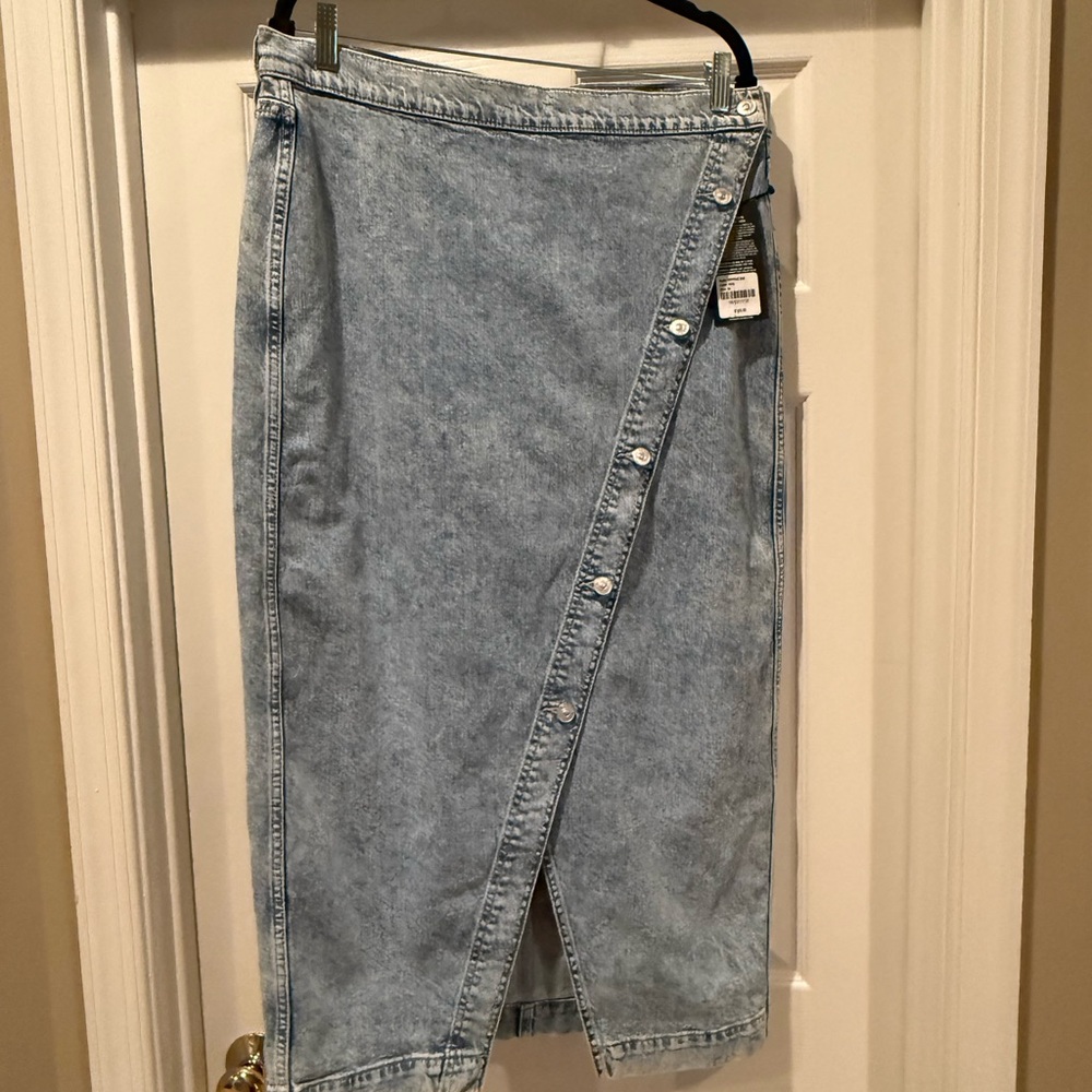 Hudson Asymmetrical Wrap Midi Jean Skirt (Size 34)